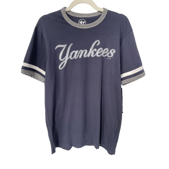 47 Brand New York Yankees Short Sleeve TShirt Mens Small Blue Cotton College NEW - Picture 1 of 8